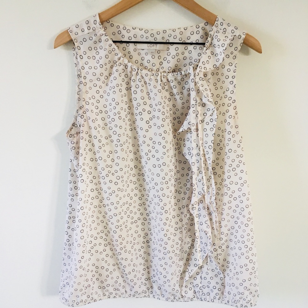 LOFT Sleeveless Circle Print Career Ruffle Top